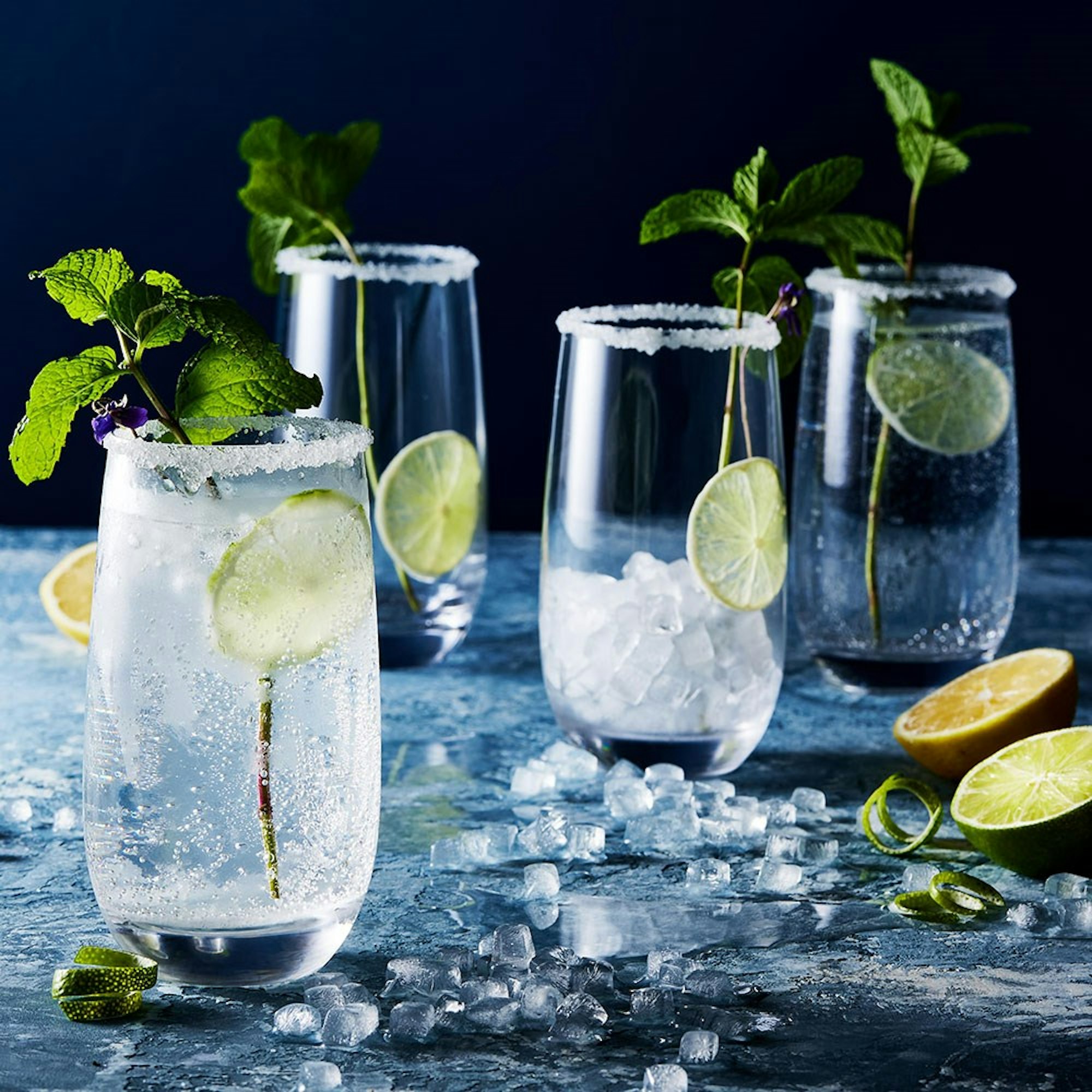 Hi-ball tumbler glasses filled with margarita cocktail